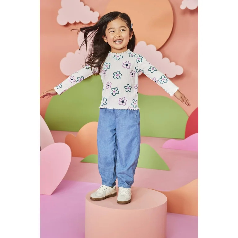 Garanimals Camiseta Estampada con Cuello de Lechuga y Manga Larga para Niña Pequeña Tallas 18M-... | Walmart (US)