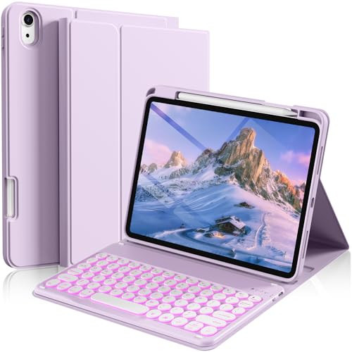 kenke for iPad 11/10th Gen Case with Keyboard 11/10.9 inch 2025 A16/2022, Detachable Wireless Bluetooth Keyboard Case with Right Side Pencil Holder, Backlit Colored Round Keycaps (Purple) | Amazon (US)