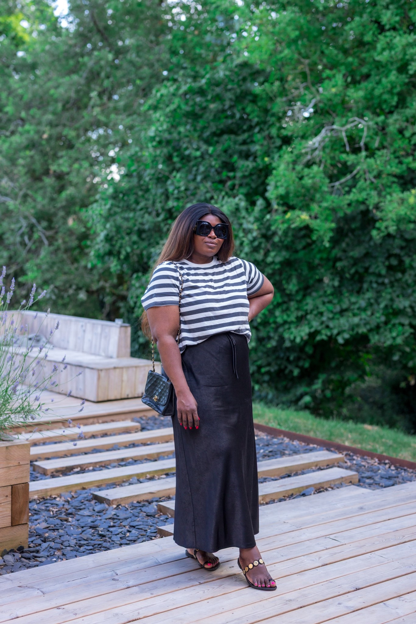 A low key outfit for dinner at my in-laws house. This satin skirt and striped tee combo is effortless and can be dressed up or down  

#LTKOver40 #LTKFamily #LTKStyleTip