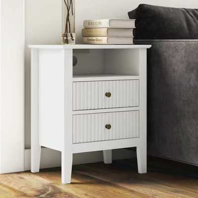 RoyalCraft Fluted 2 Drawer Nightstand, Bedroom Table w/ Charging Station, White | Target