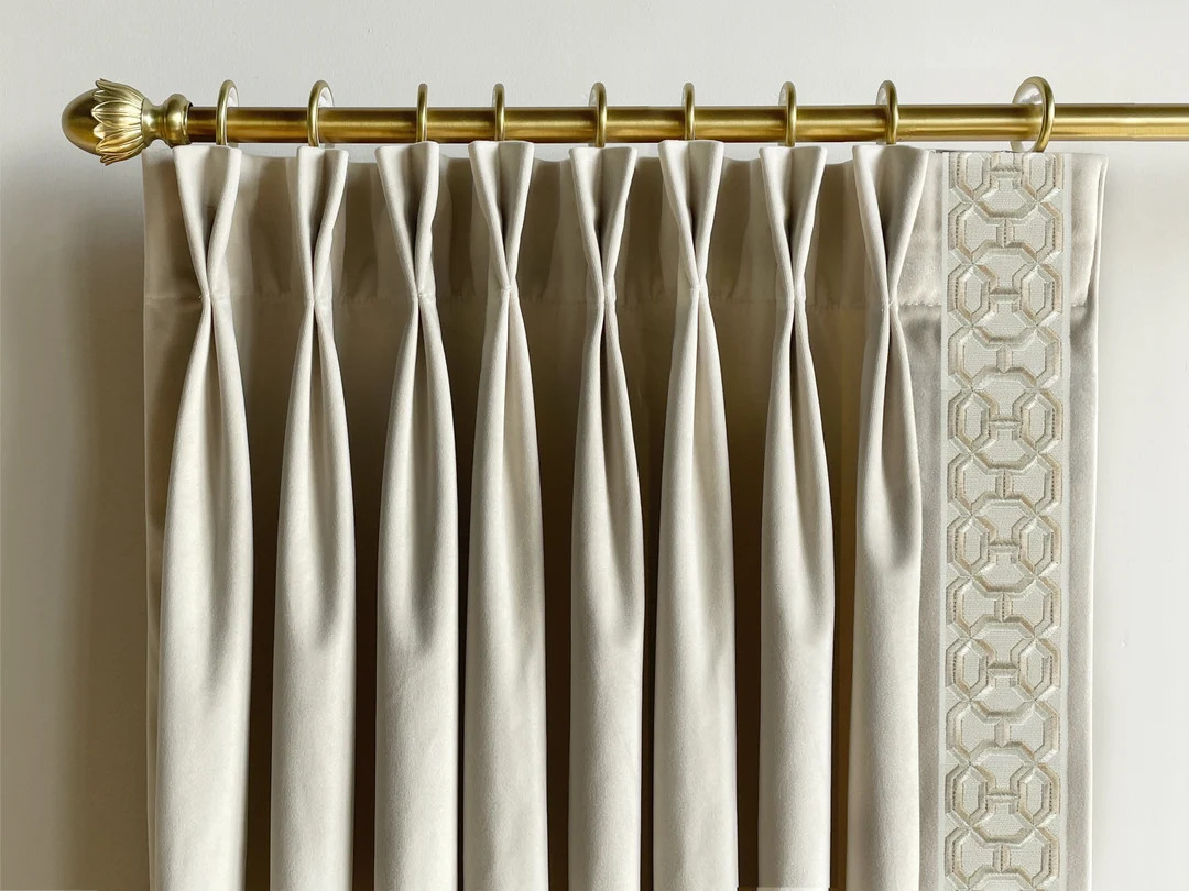 Beige Velvet Curtain Panels With Trims, Beautiful Custom Curtains and Drapes, Available in Extra ... | Etsy (US)