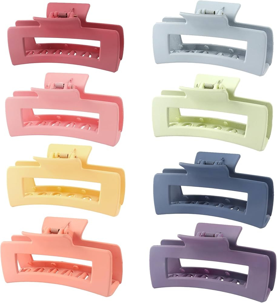 Hair Clip, 8PCS Large Colorful Square Claw Clips for Thick Thin Curly Long Hair, Strong Hold, Non... | Amazon (US)