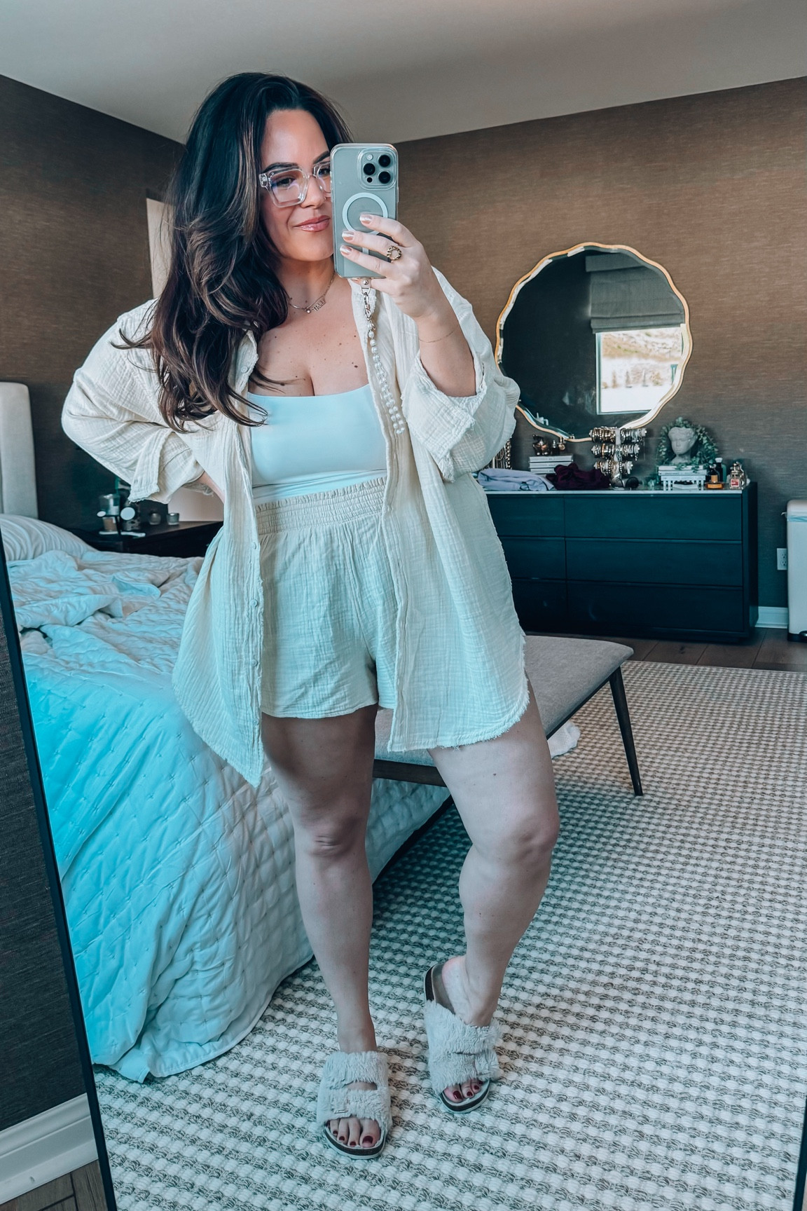 Living in lightweight matching sets so far this summer! 
Wearing an xl in the shorts (wanted a loose fit) 
Sized down one in the button down wearing a large 


#LTKSeasonal #LTKSaleAlert #LTKMidsize