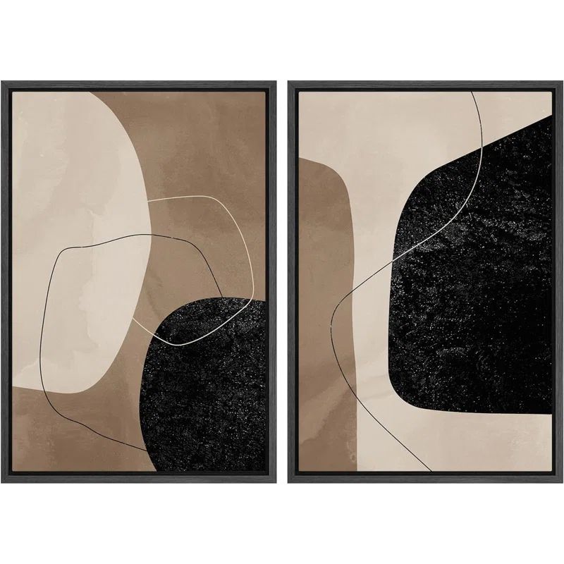 Mid-Century Style Brown Black & Tan Polygons Abstract Shapes Modern Chic On Canvas 2 Pieces Print | Wayfair North America