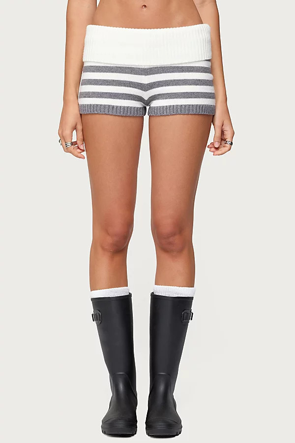 Edikted Saphi Striped Foldover Knit Shorts in Gray/And/White, Women's at Urban Outfitters | Urban Outfitters (US and RoW)