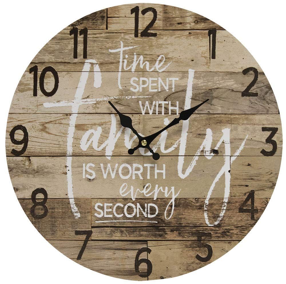 Round Farmhouse Wall Clock - 13 Inches – Decorative Wood Style Quartz Battery Operated Rustic Home D | Amazon (US)