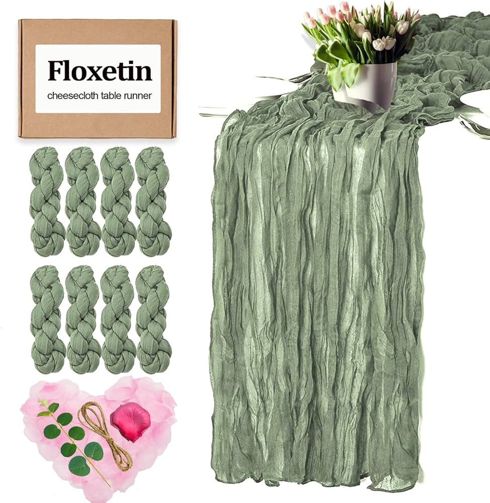 Floxetin 8 Pack Sage Cheesecloth Table Runner 10ft 35 x 120 Inches Gauze Semi-Sheer Rustic Table ... | Amazon (US)