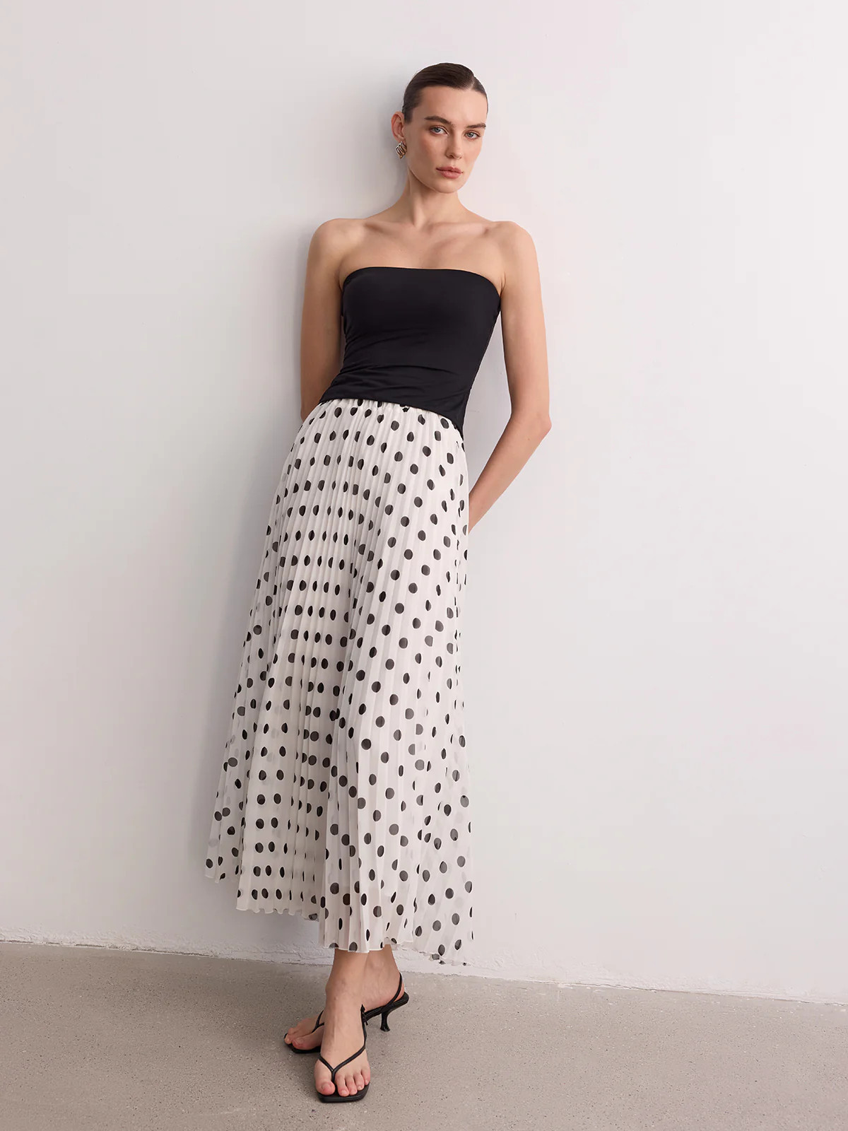 Pleated Polka Dot Maxi Skirt | Commense