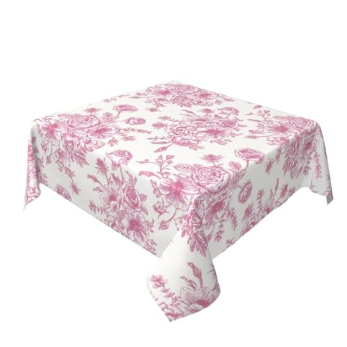 Pink Floral Tablecloth Square 54 x 54 Inch Chinoiserie Flowers Table Cloth Polyester Fabric Vintage Farmhouse Spring Summer Table Cover for Kitchen Party Dining Picnic Outdoor Decor | Amazon (US)