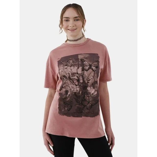 No Boundaries Graphic Boyfriend Tee, Women’s and Women’s Plus - Walmart.com | Walmart (US)