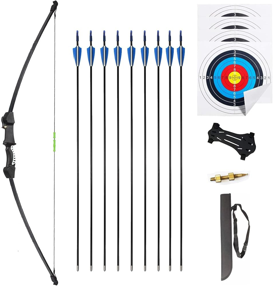 45" Bow and Arrows Set for Teens Recurve Archery Beginner Gift Longbow Kit 9 Arrows, 4 Target Face for Backyard Game | Amazon (US)