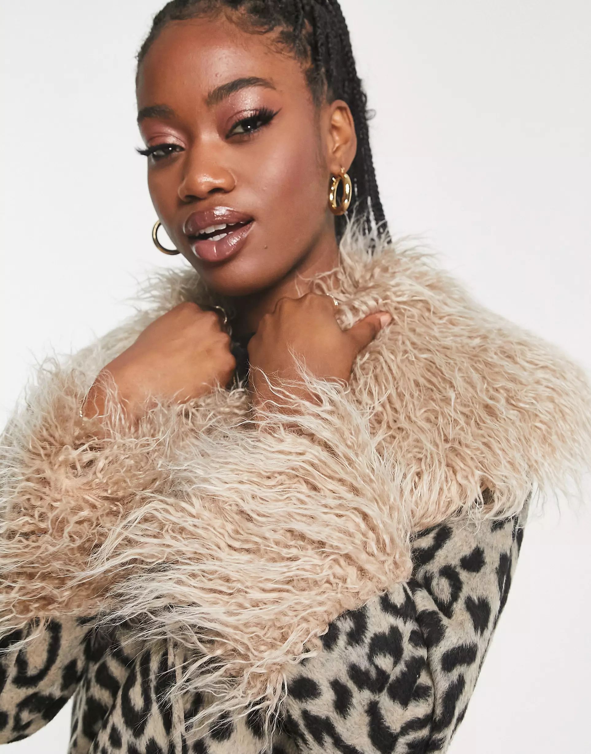 Miss Selfridge leopard faux fur trim jacket | ASOS (Global)