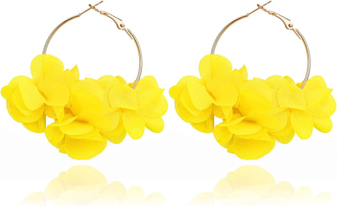 Colorful Flower Earrings White Floral Hoop Earrings Elegant Camellia Huggie Earring Jewelry for W... | Amazon (US)