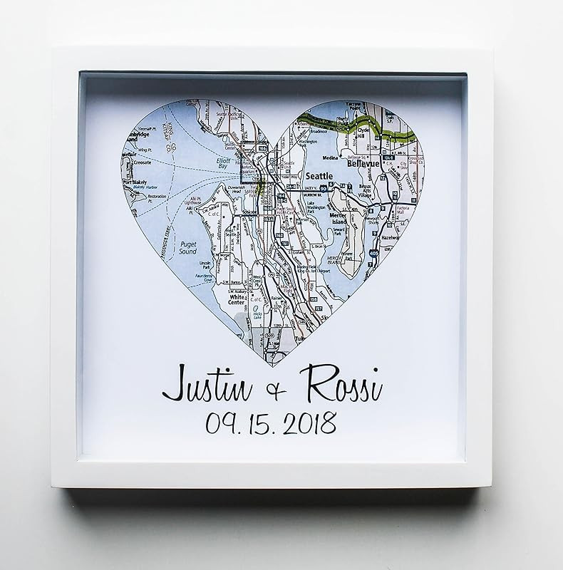Heart Map Framed Art Map Heart Wedding Gifts for Couples Unique Wedding Gift Wedding Present Wedd... | Amazon (US)