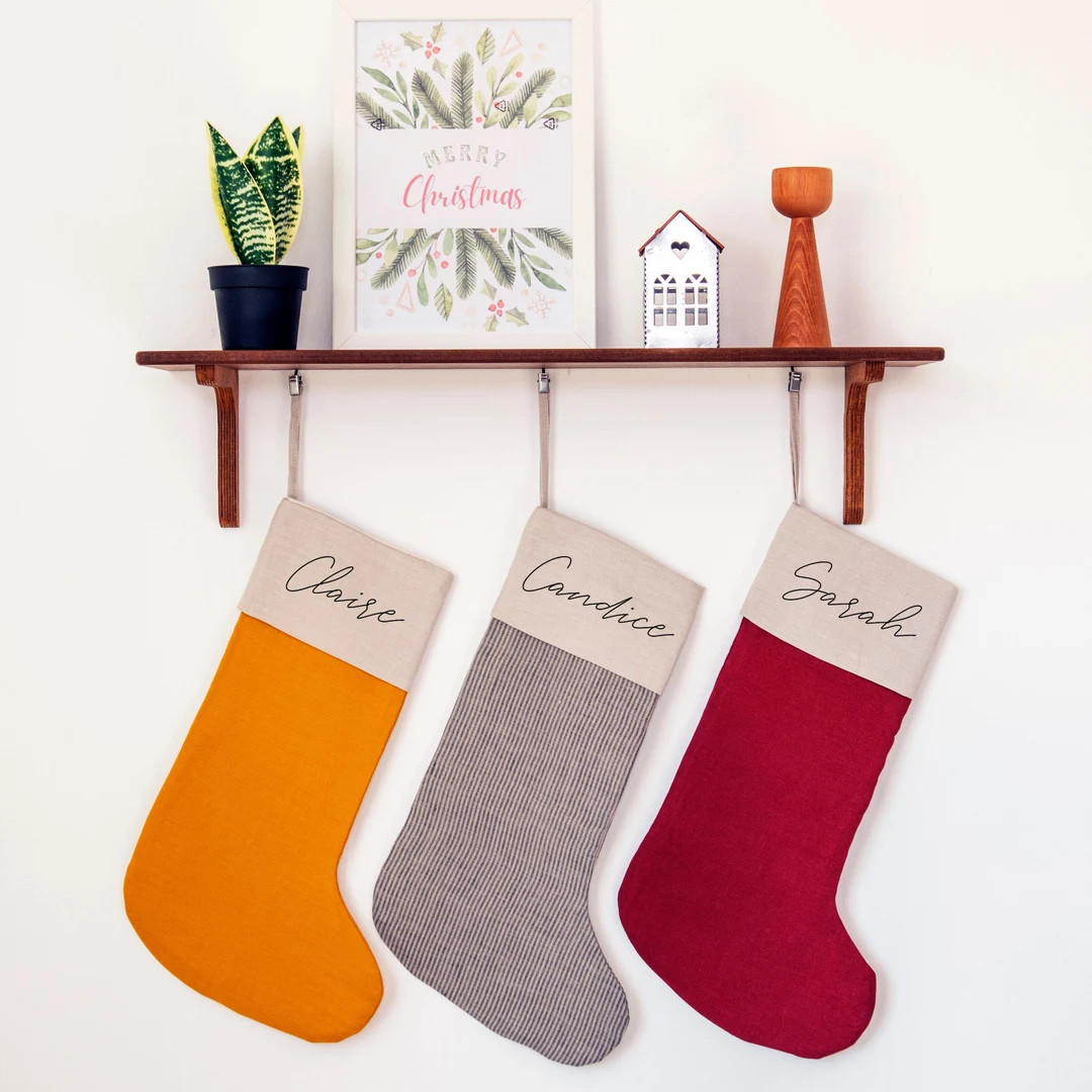 Personalized Christmas Stockings - Embroidered Linen Christmas Stockings - Family Christmas Stock... | Etsy (US)