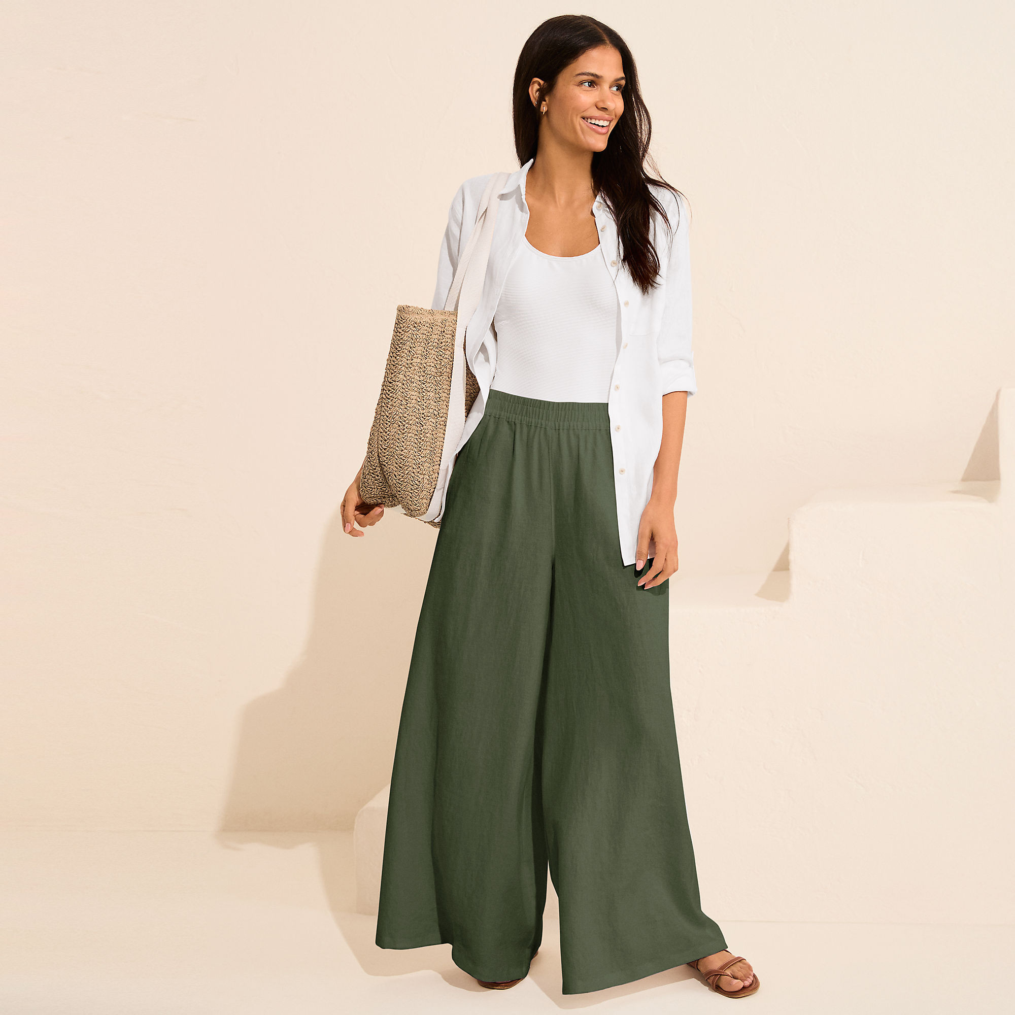 Women's Linen High Rise Palazzo Pants - Set Bottom | Lands' End (US)