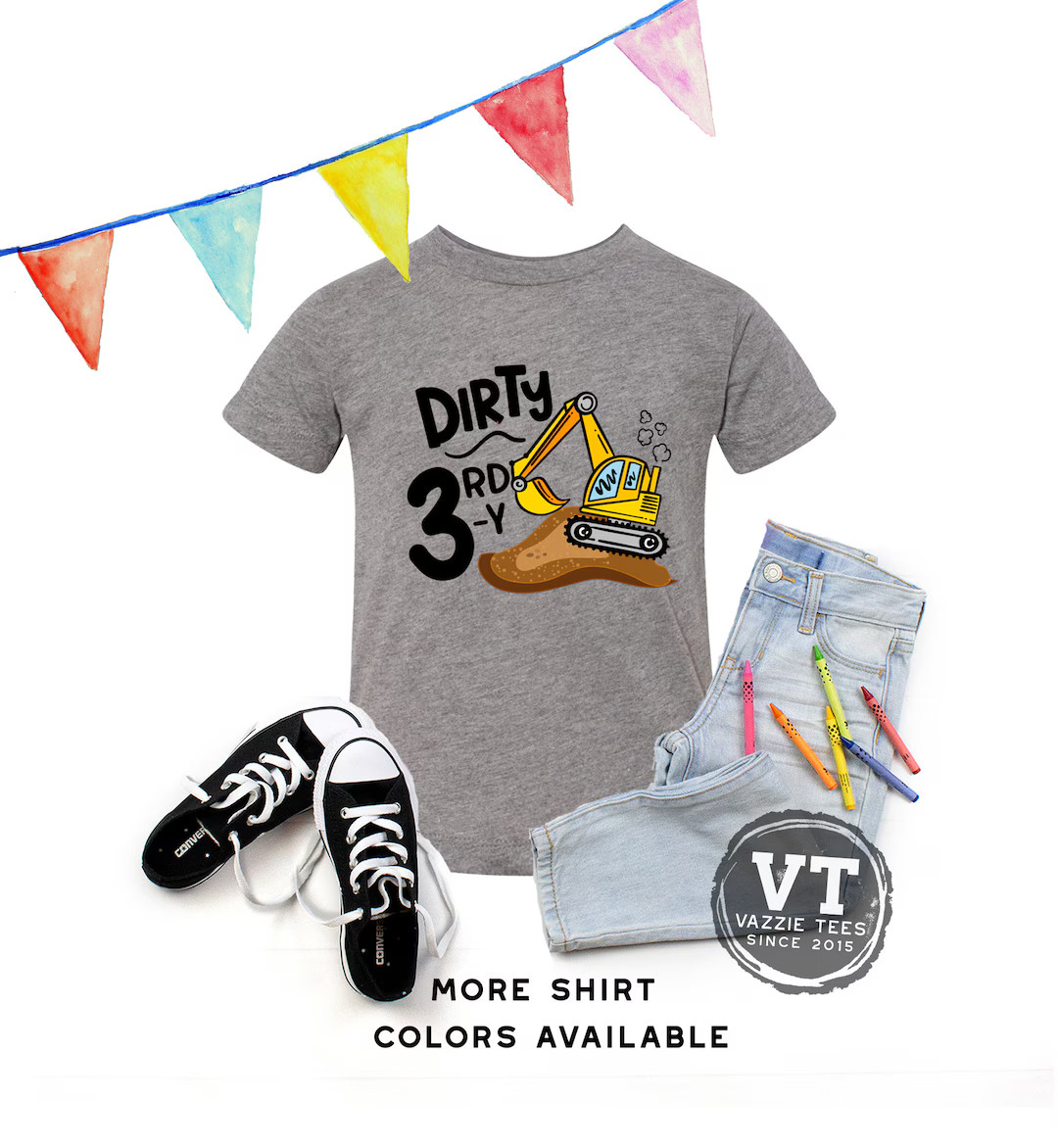 Dirty 3rdY Shirt - 3rd birthday - Construction Theme Birthday Shirt - Excavator Shirt - 3 Year Ol... | Etsy (US)