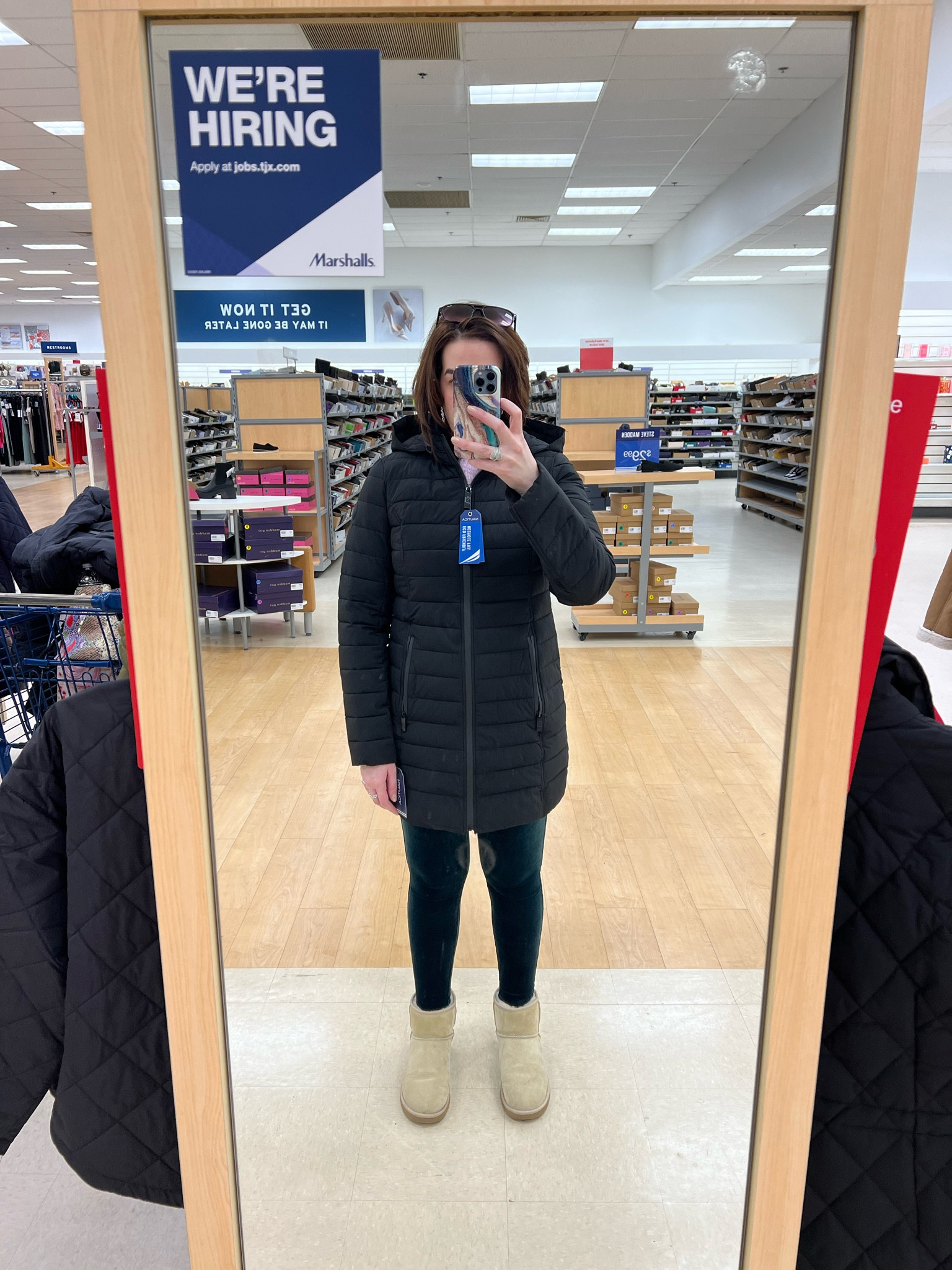 Marshalls Haul - Black Quilted Jacket (size small). Velvet green leggings (size small). Uggs mini II in sand (size 9). #jacket #coat #quiltedjacket #leggings #velvetleggings #uggs #boots #winteroutfit #winterfashion #winterstyle 

#LTKfindsunder100 #LTKstyletip #LTKSeasonal