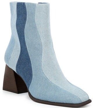 Holy-Grail 3 Wavy Pieced Denim Block Heel Booties | Dillard's