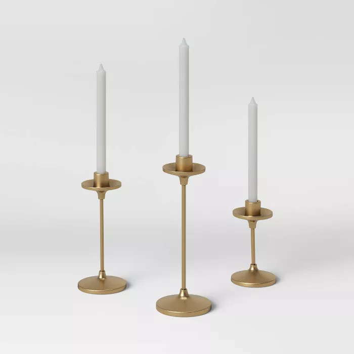 11" x 4" Set of 3 Tapers Cast Aluminum Candle Holder with Brass Finish Gold - Threshold™ | Target