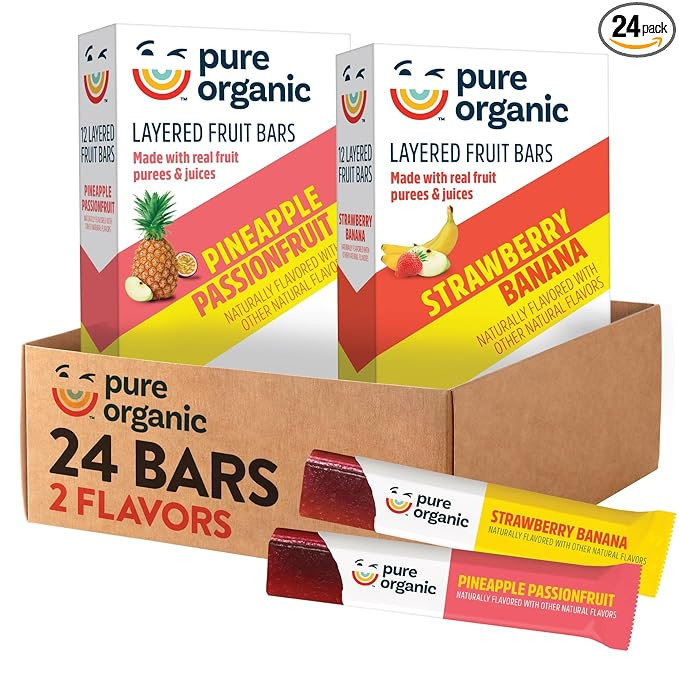 Pure Organic Layered Fruit Bars, Gluten Free, Vegan Fruit Snacks, Variety Pack, 12.4oz Box (24 Ba... | Amazon (US)