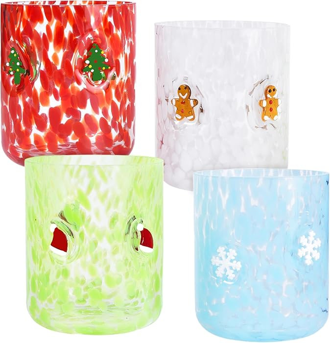 4 PCS 14 Ounce Christmas Icon Juice Glasses,Christmas Drinking Cups,Four Colors and Patterns,Stro... | Amazon (US)