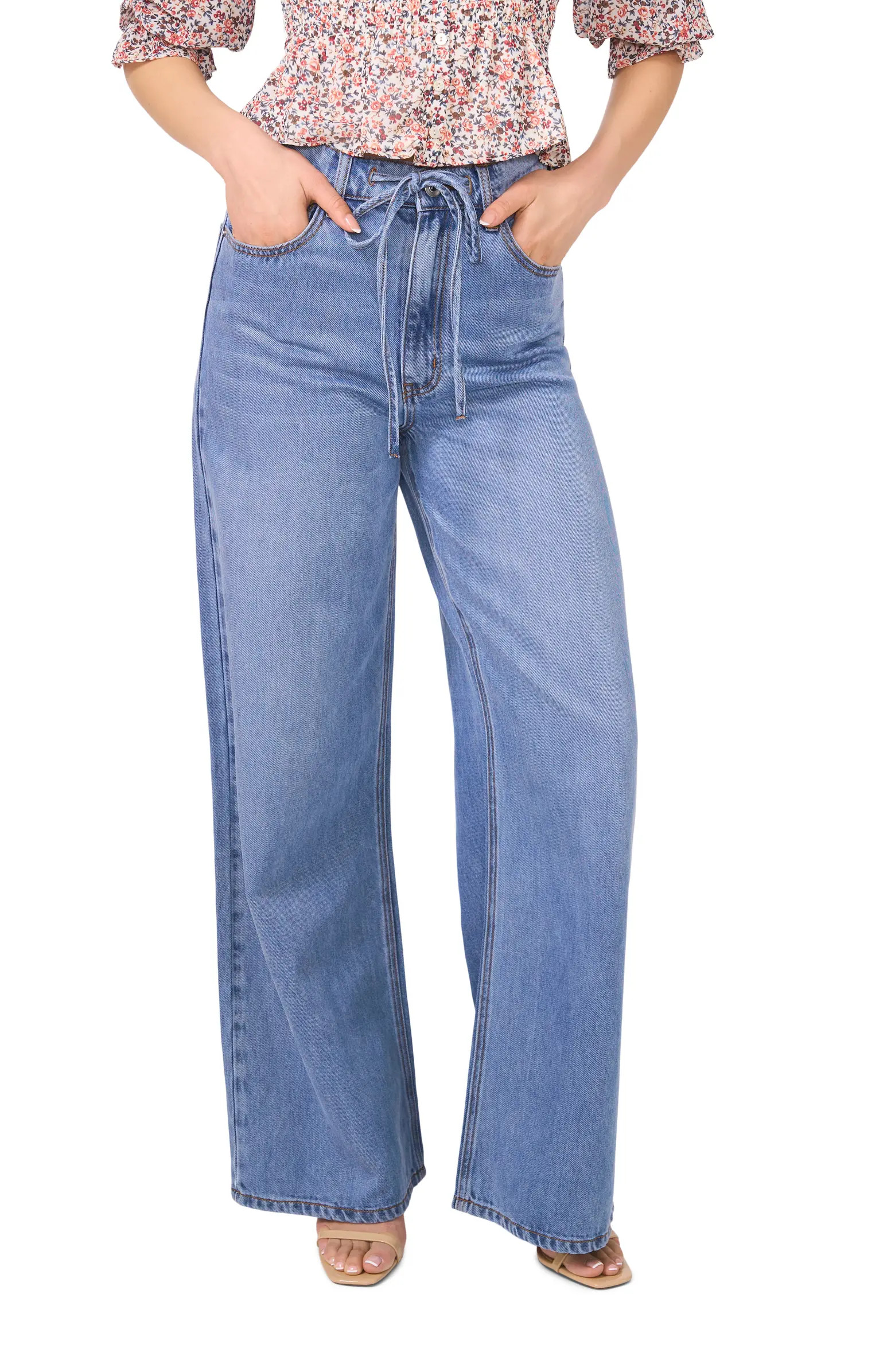 High Waist Drawstring Wide Leg Jeans | Nordstrom