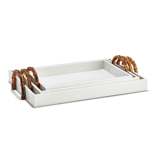 Two's Company White Crocodile Set of Three Dec. Trays Vegan Leather/Bamboo/MDF | Gracious Style
