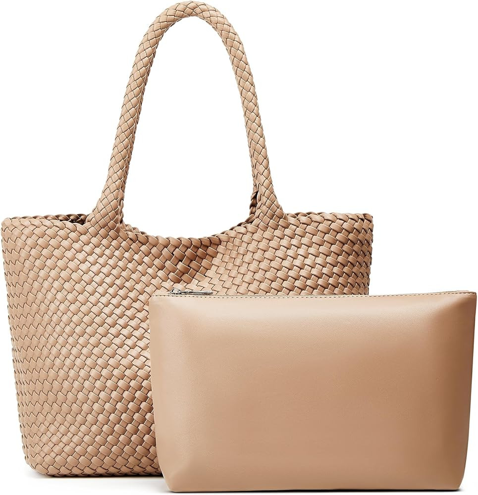 Woven Tote Bag for Women: Handwoven Vegan Leather Bag with Detachable Clutch for Effortless Vacat... | Amazon (US)