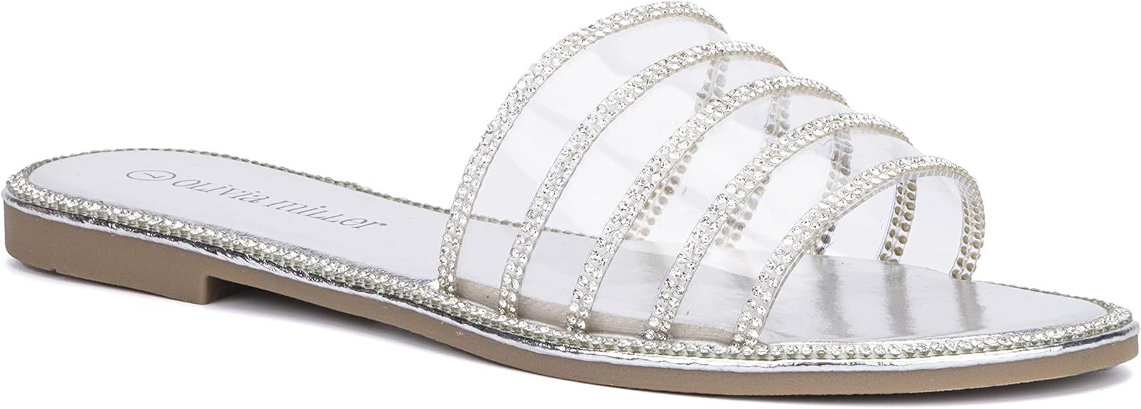 Olivia Miller Women’s Fashion Ladies Shoes, PVC Jelly w Embellished Glitter Rhinestones Striped... | Amazon (US)