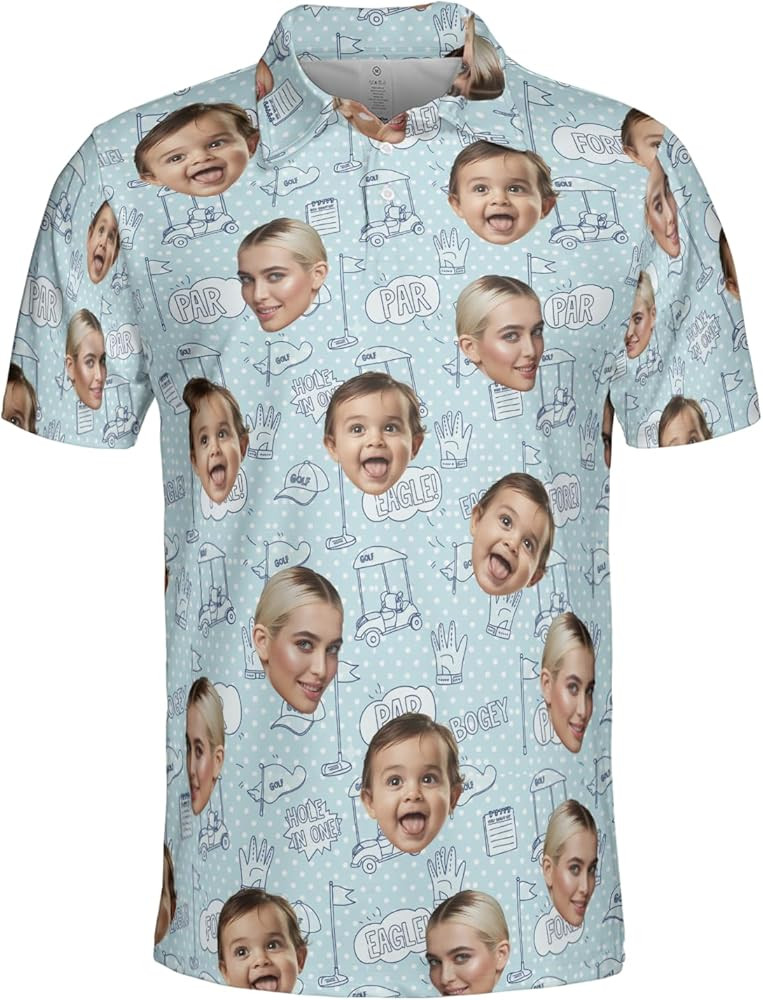 Custom Face Golf Polo Shirt, Personalized Photo Men\u2019s Polo, Funny All Over Print Short Sleev... | Amazon (US)