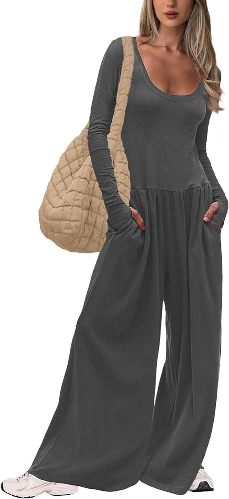 UNIANKIYA One Piece Jumpsuits for Women Casual Long Sleeve Wide Leg Overalls Dressy Rompers Vacat... | Amazon (US)