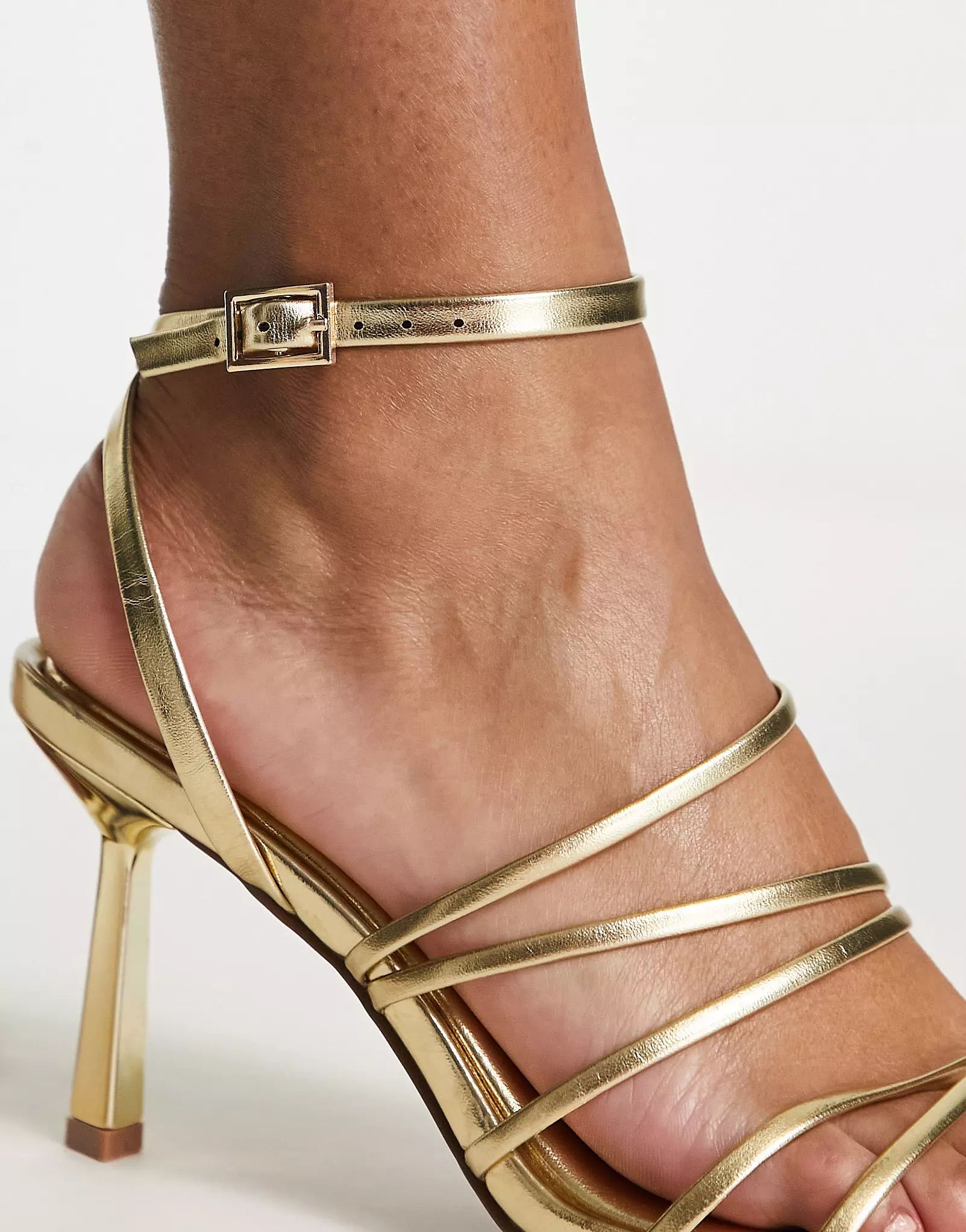 ASOS DESIGN Hamper strappy mid heeled sandals in gold | ASOS (Global)