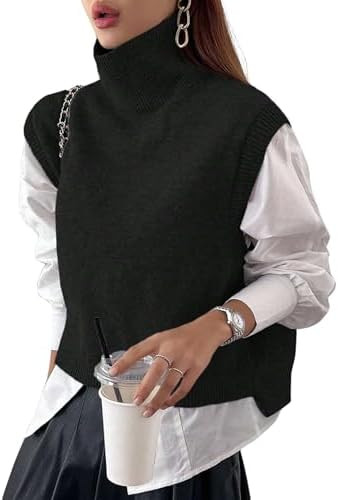 Women Turtleneck Crop Sweater Vest Sleeveless High Neck Solid Loose Fit Knitted Causal Jumper Top... | Amazon (US)