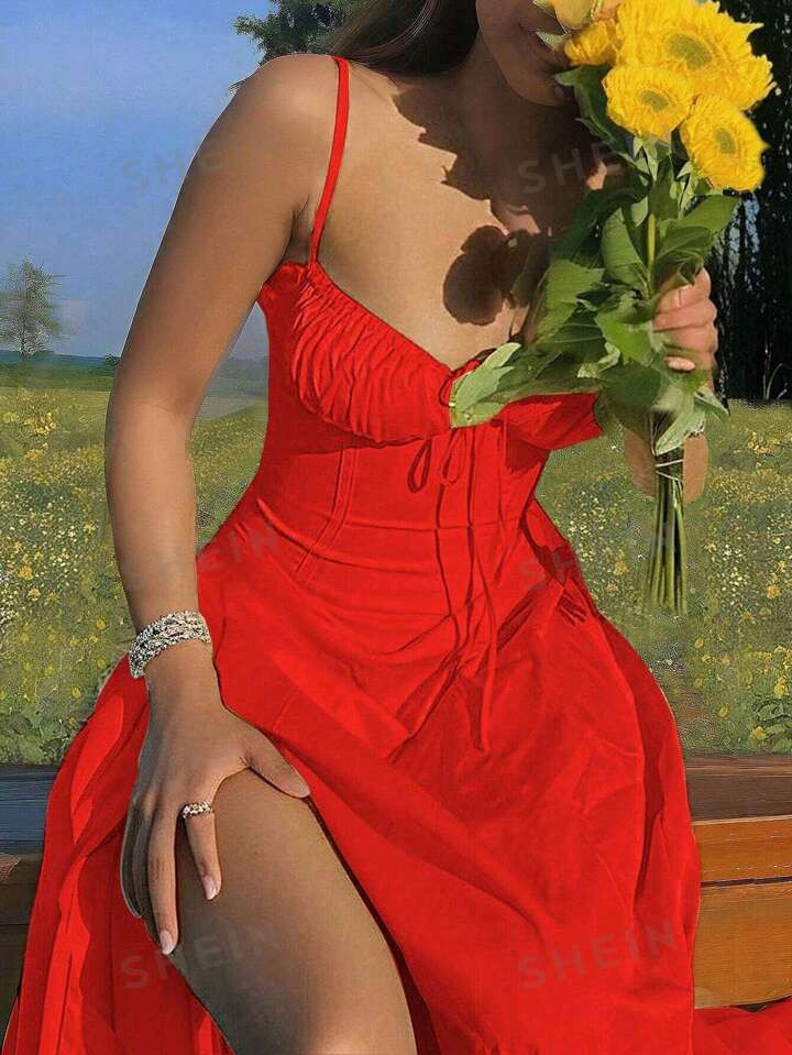 SHEIN WYWH Plus Size Solid Color Spaghetti Strap Summer Dress | SHEIN