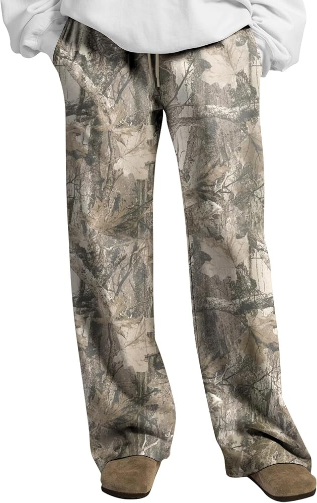 Women Wide Leg Camo Sweatpants Drawstring High Waisted Camouflage Sweat Pants Baggy Fleece Camo P... | Amazon (US)