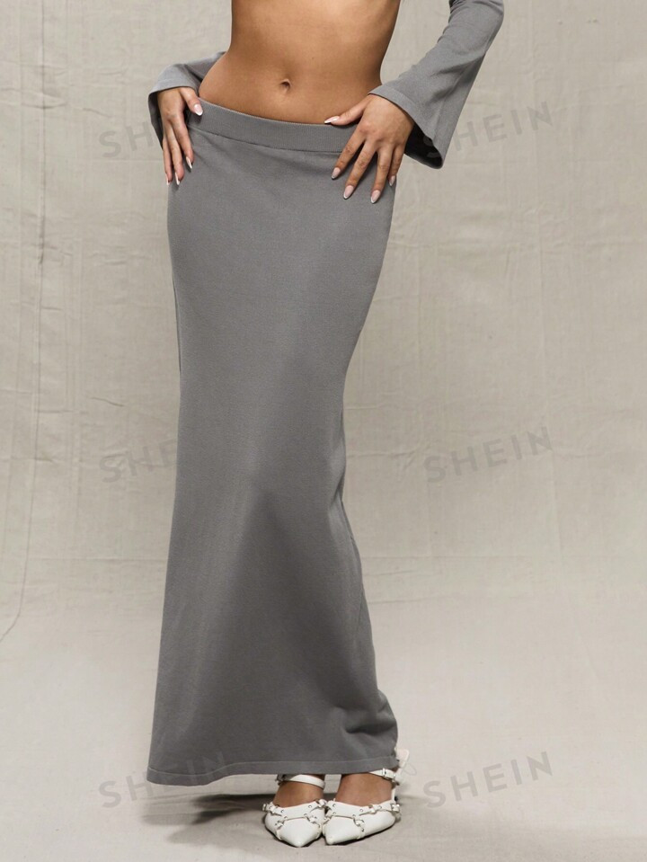 MUSERA Grey Knitted Maxi Skirt | SHEIN