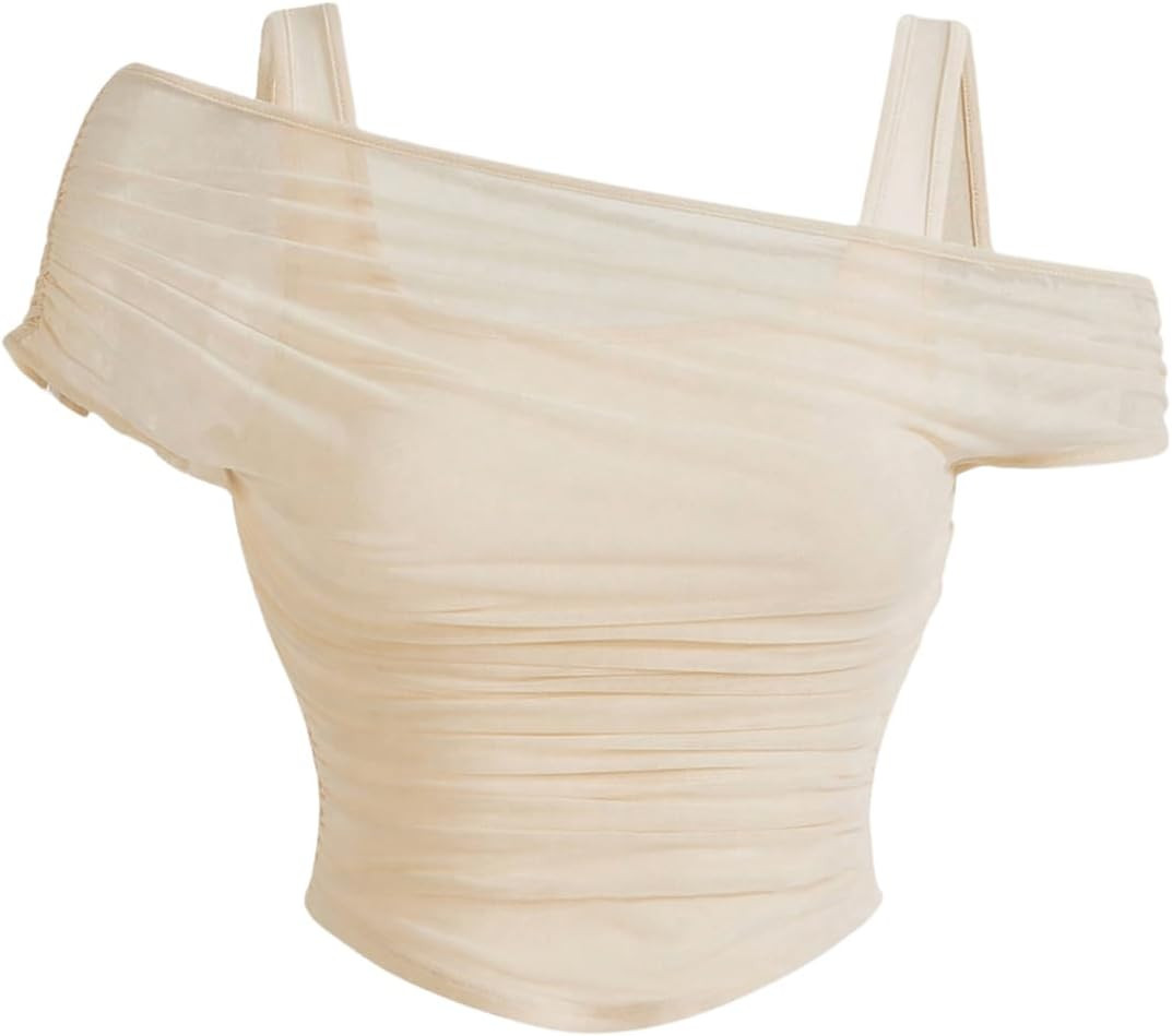 WDIRARA Women Plus Size Sheer Mesh Off Shoulder Tops Asymmetrical Tee Shirt | Amazon (US)