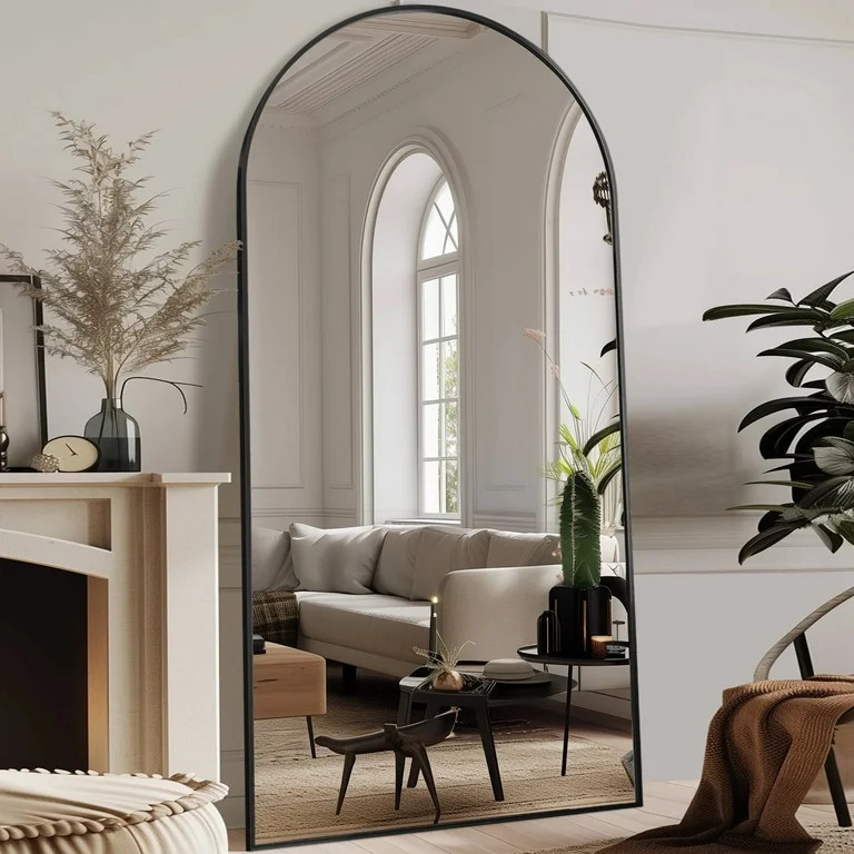 Antok 78" x 38" Arched Full Length Floor Mirror with Stand for Bedroom, Living Room, Black Frame | Walmart (US)