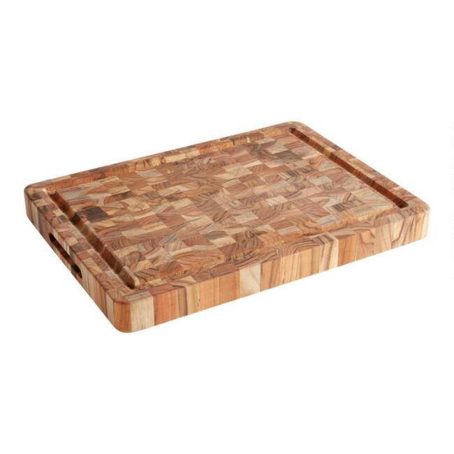 TeakHaus End Grain Wood Reversible Trencher Butcher Block | World Market