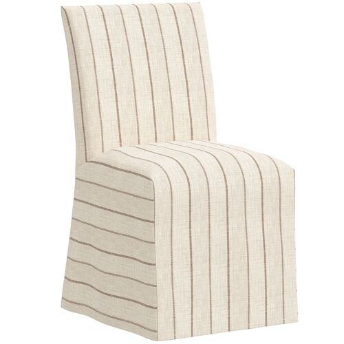 Edith Slipcover Dining Side Chair - Pinstripe - Beige | One Kings Lane
