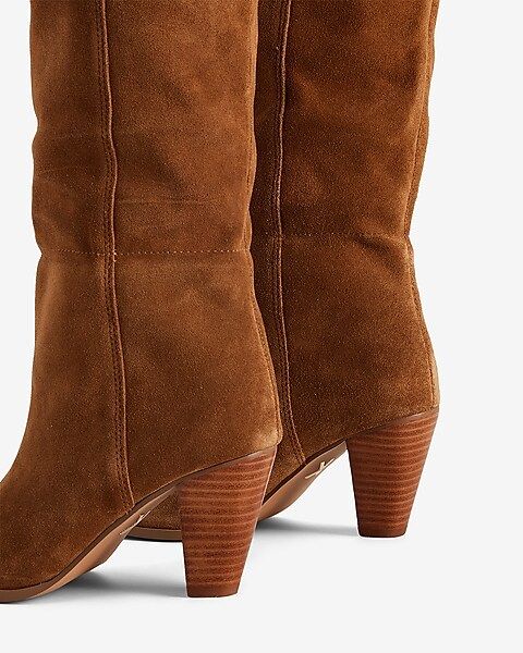 Brian Atwood x Express Suede Scrunch Mid-Calf Heeled Boots | Express