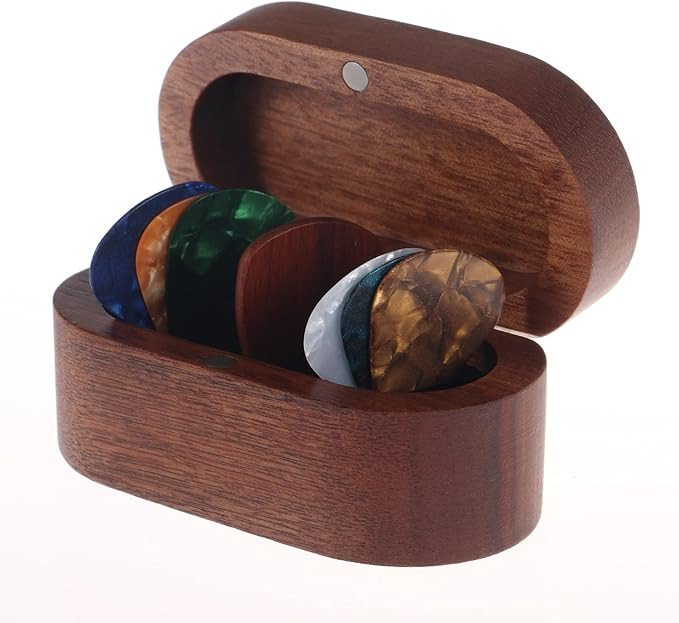 Sapele Guitar Pick Holder Set with 1 Rosewood Pick and 6 Celluloid Picks in 3 Thicknesses, Mini W... | Amazon (US)