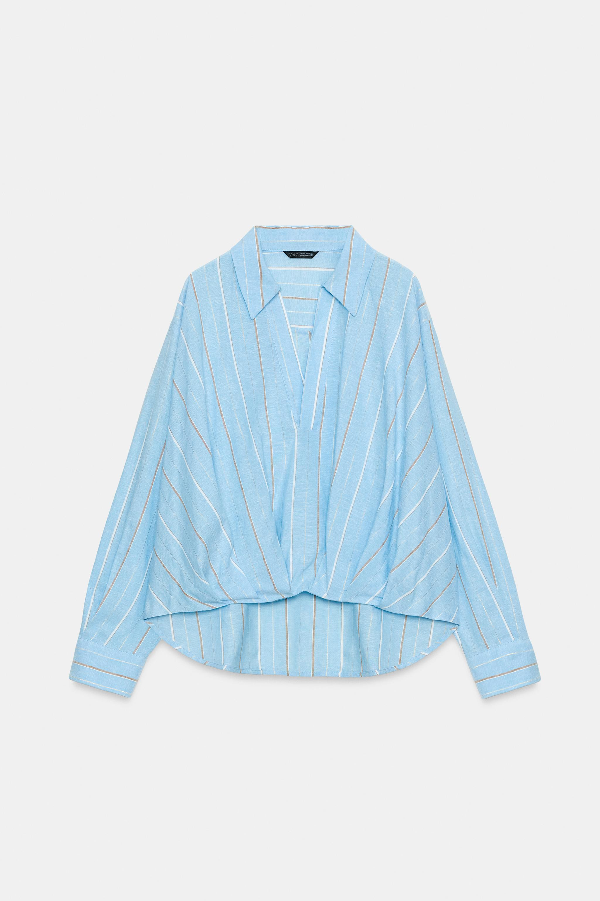 LINEN BLEND SHIRT WITH PUFFED HEM | Zara UK