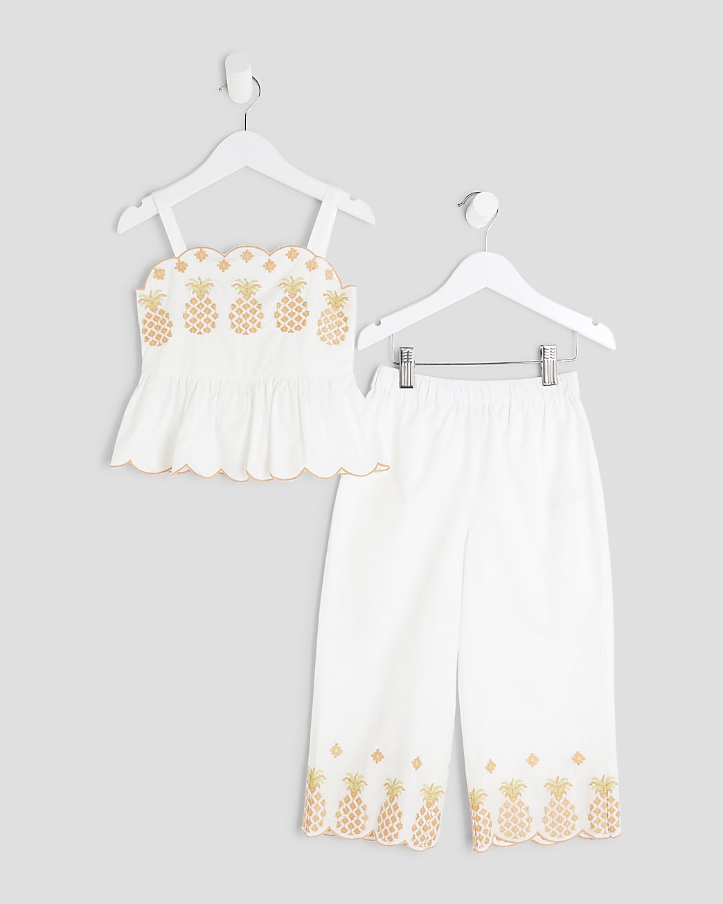 Mini Girls White Pineapple Trouser Set | River Island UK & IE