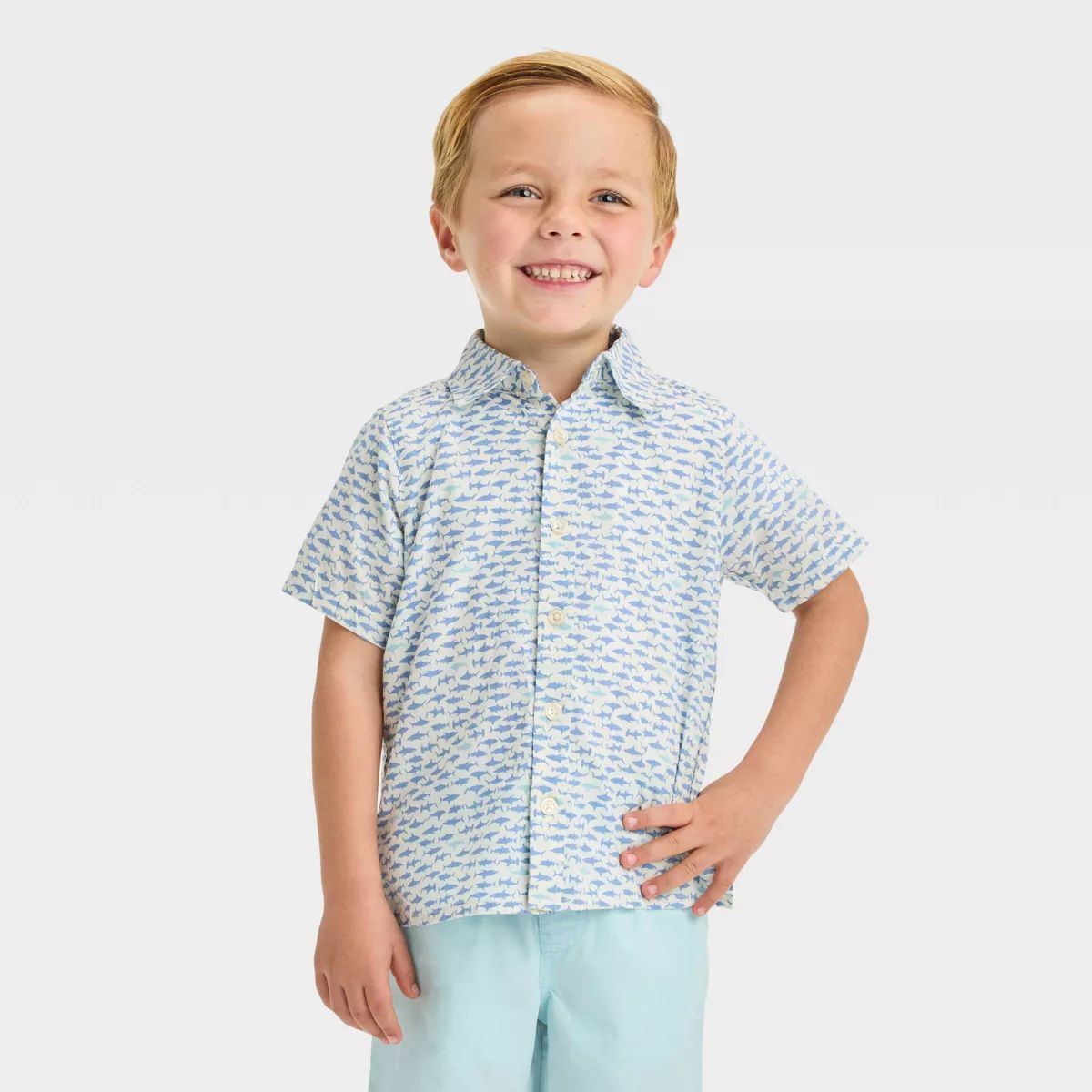 OshKosh B'gosh Toddler Boys' Shark Printed Woven Top - White | Target