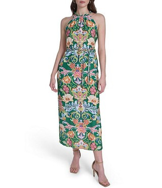Vince Camuto Knit Floral Print Halter Neck Sleeveless Maxi Dress | Dillard's | Dillard's