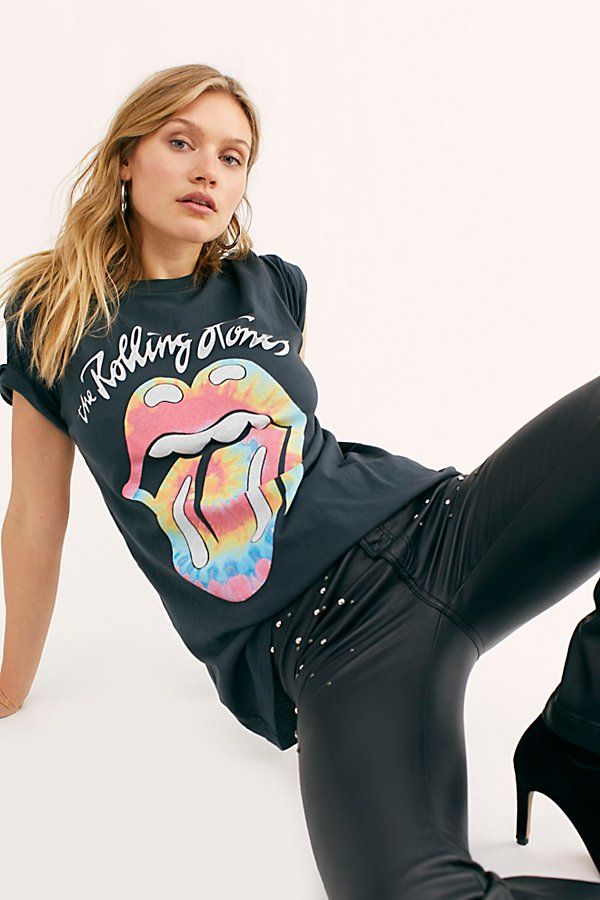 Rolling Stones Tie Dye Tongue Tee by Daydreamer at Free People, Black, XS | Free People (Global - UK&FR Excluded)