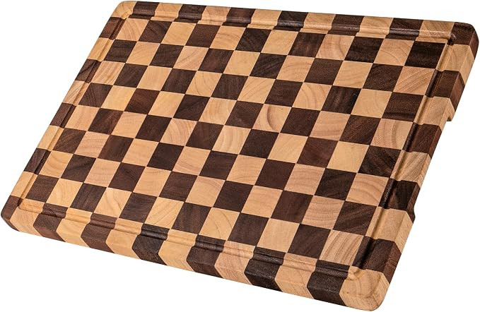 Checkered Cutting Boards for Kitchen, Wooden Chopping Board | Acacia Wood Cutting Board with Juic... | Amazon (US)