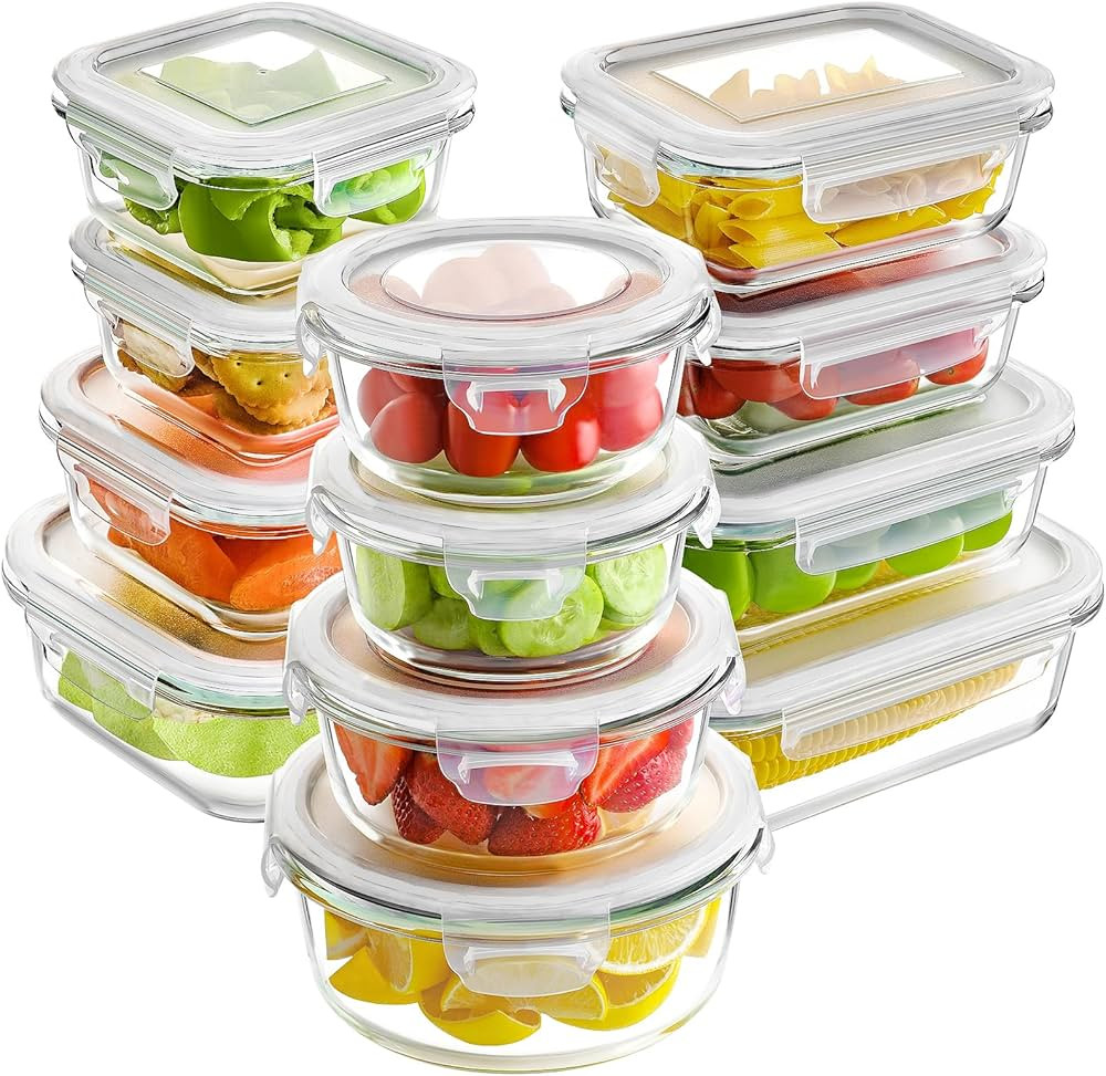 HOMBERKING 24pc Glass Food Storage Containers with Lids, Glass Meal Prep Containers, Airtight Gla... | Amazon (US)